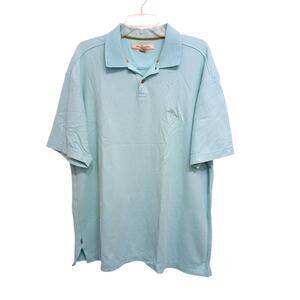 Tommy Bahama Polo Shirt Cotton Sz XL Aqua Blue Short Sleeve Embroidered Marlin